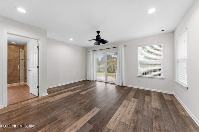1101 Chokee Pl, Saint Augustine, FL 32092 - empty room featuring a ceiling fan, dark wood-style floors, baseboards, and recessed lighting