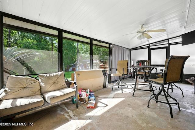 665 Grove Park Blvd, Jacksonville, FL 32216 - sunroom with a ceiling fan, outdoor dining area, unfinished concrete floors, plenty of natural light, and floor to ceiling windows