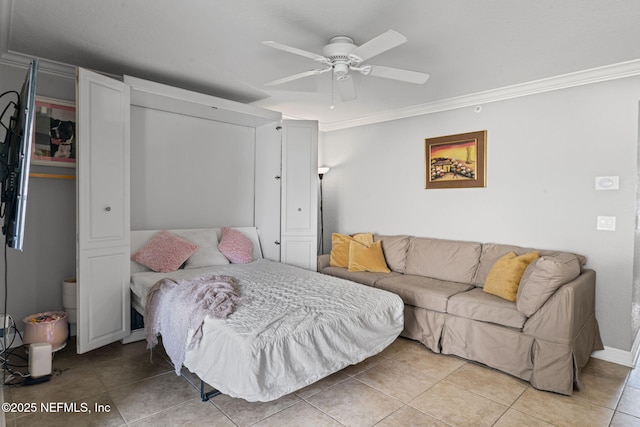 108 Laguna Villas Blvd Unit D22, Jacksonville Beach, FL 32250 - bedroom with light tile patterned floors, crown molding, and ceiling fan