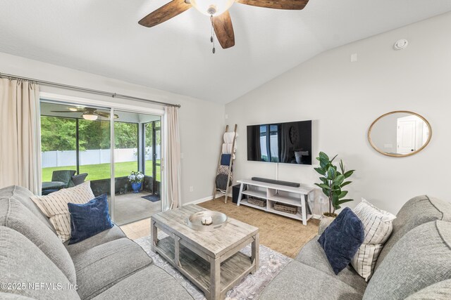 81014 Lockhaven Dr, Yulee, FL 32097 - living area featuring a ceiling fan, lofted ceiling, and baseboards