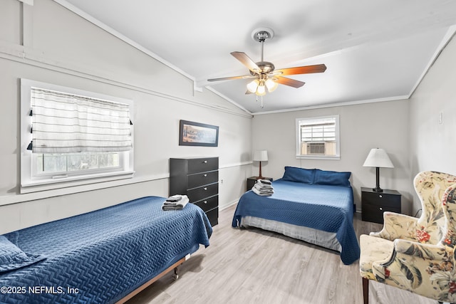 10836 Hawaii Dr S, Jacksonville, FL 32246 - bedroom with vaulted ceiling, wood finished floors, ornamental molding, and a ceiling fan