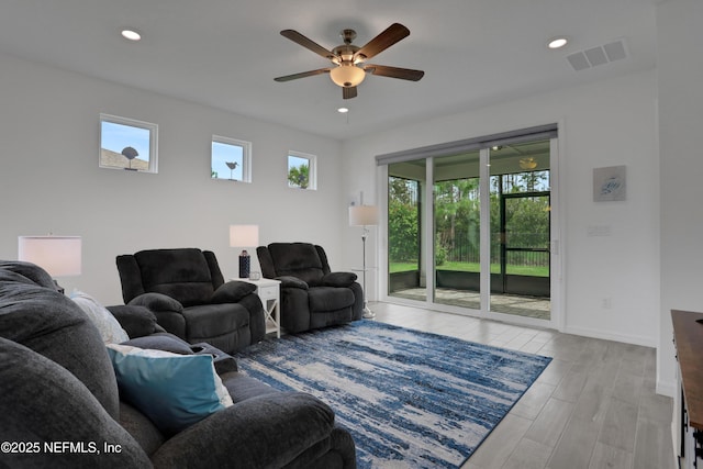 564 Jubilee Cir, Yulee, FL 32097 - living area with a ceiling fan, wood finished floors, and recessed lighting