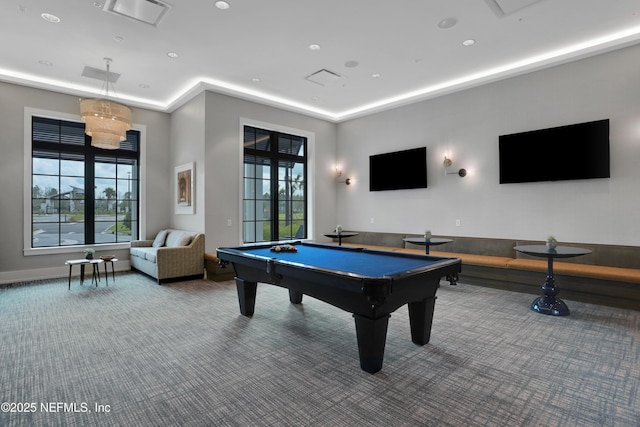 564 Jubilee Cir, Yulee, FL 32097 - playroom with carpet floors, a raised ceiling, pool table, and recessed lighting