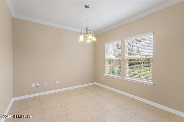 165 Crown Colony Rd, Saint Augustine, FL 32092 - empty room featuring ornamental molding, a chandelier, and baseboards