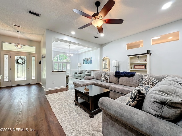 3923 Eden Estate Trl, Middleburg, FL 32068 - living area featuring wood finished floors, ceiling fan, a textured ceiling, baseboards, and recessed lighting