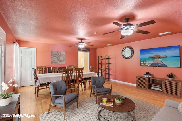 2443 SE 150th St, Starke, FL 32091 - living room featuring a textured ceiling, a ceiling fan, and light wood-style flooring