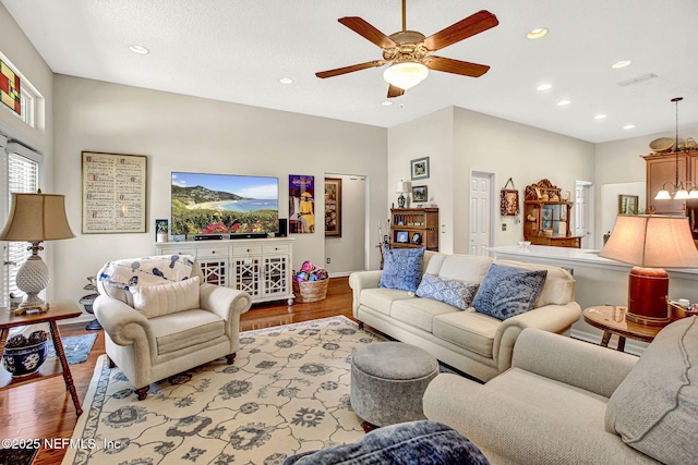 5365 Navigators Way, Jacksonville, FL 32277 - living room with wood finished floors, recessed lighting, and a ceiling fan