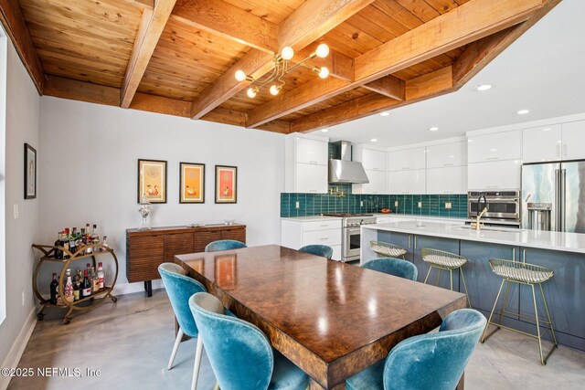 248 11th St, Atlantic Beach, FL 32233 - dining room featuring a wooden ceiling with exposed beams, concrete flooring, and recessed lighting