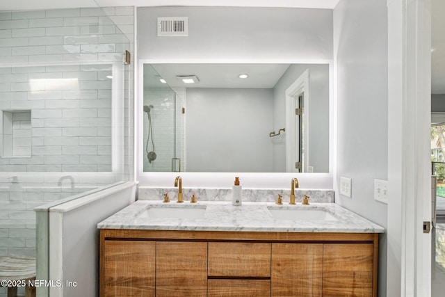 248 11th St, Atlantic Beach, FL 32233 - bathroom with double vanity and a tile shower