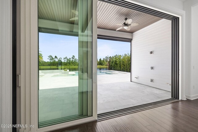 97 Marquesa Cir, Saint Johns, FL 32259 - entryway featuring wood finished floors, a water view, and wooden ceiling