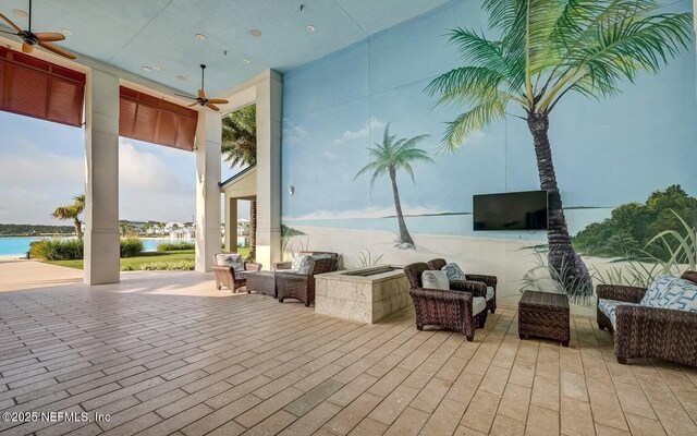 97 Marquesa Cir, Saint Johns, FL 32259 - view of patio featuring ceiling fan, an outdoor living space, and a water view