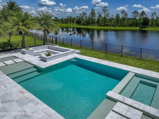 97 Marquesa Cir, Saint Johns, FL 32259 - view of pool with a pool with connected hot tub, a water view, and a fenced backyard