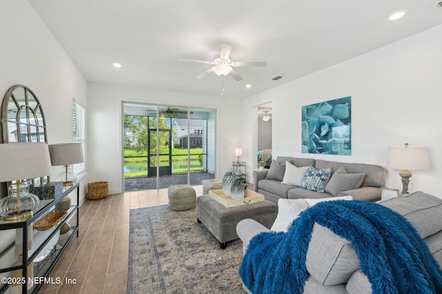 220 Killarney Ave, Saint Johns, FL 32259 - living area featuring a ceiling fan, wood finished floors, and recessed lighting