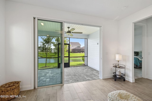 220 Killarney Ave, Saint Johns, FL 32259 - entryway with wood tiled floors, a water view, and a ceiling fan