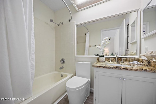 100 Palmera Ct, Ponte Vedra Beach, FL 32082 - bathroom with shower / bath combo with shower curtain, vanity, toilet, and wood finished floors
