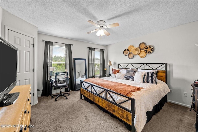 724 Middle Branch Way, Fruit Cove, FL 32259 - bedroom with carpet floors, baseboards, a textured ceiling, and ceiling fan