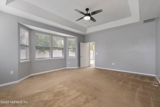 4916 Creek Bluff Ln, Middleburg, FL 32068 - empty room with carpet, a tray ceiling, a ceiling fan, and baseboards