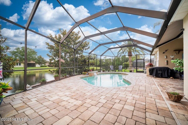 1714 Chatham Village Dr, Fleming Island, FL 32003 - swimming pool with a patio area, a water view, and glass enclosure