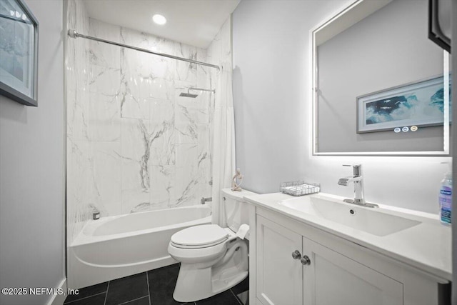 1714 Chatham Village Dr, Fleming Island, FL 32003 - bathroom featuring shower / washtub combination, vanity, and tile patterned flooring