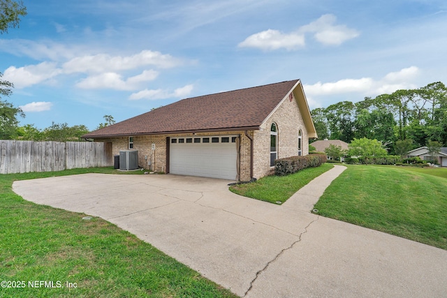 2760 Graniteridge Ct, Orange Park, FL 32065 - view of side of home featuring brick siding, a garage, driveway, roof with shingles, and central AC unit