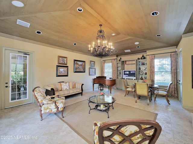 4300 S Beach Pkwy Unit 3214, Jacksonville Beach, FL 32250 - living area featuring wood ceiling, recessed lighting, and a chandelier