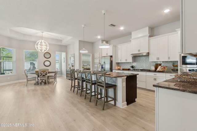 101 Bucktail Ave, Ponte Vedra, FL 32081 - kitchen featuring stainless steel appliances, under cabinet range hood, tasteful backsplash, light wood-style floors, and white cabinets