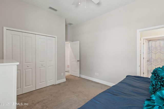 101 Bucktail Ave, Ponte Vedra, FL 32081 - carpeted bedroom featuring a closet, high vaulted ceiling, and ceiling fan