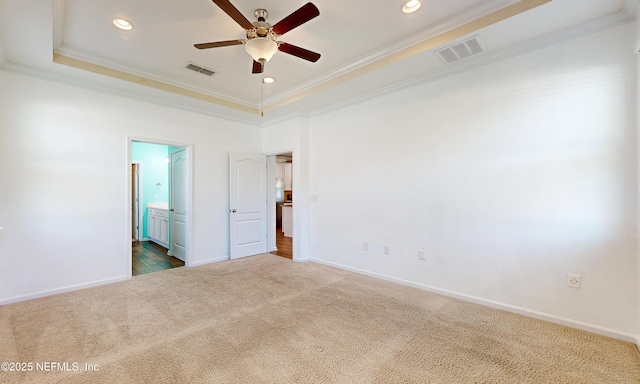 4171 Fishing Creek Ln, Middleburg, FL 32068 - carpeted empty room with ornamental molding, a ceiling fan, recessed lighting, baseboards, and a raised ceiling