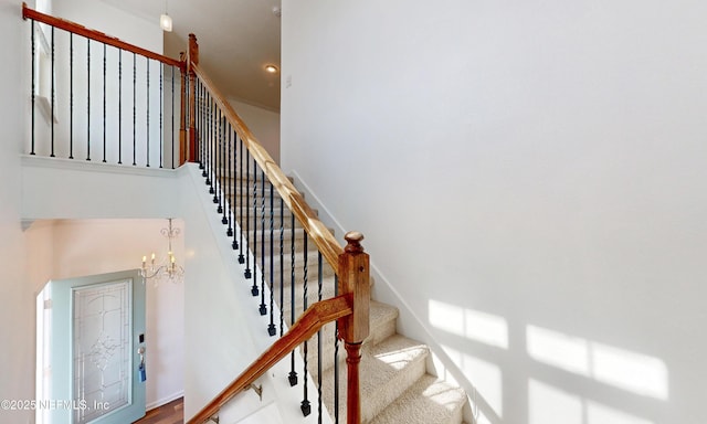 4171 Fishing Creek Ln, Middleburg, FL 32068 - stairs with a chandelier