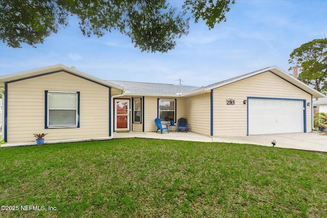 2910 Yule Tree Dr, Edgewater, FL 32141 - ranch-style house with a garage, a front lawn, and concrete driveway