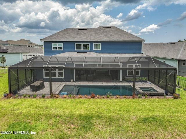 105 Awlleaf Ct, Saint Augustine, FL 32095 - rear view of house with a patio, glass enclosure, a yard, and a pool with connected hot tub