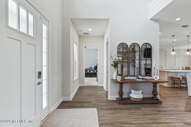 105 Awlleaf Ct, Saint Augustine, FL 32095 - entrance foyer with wood finished floors, a high ceiling, and recessed lighting