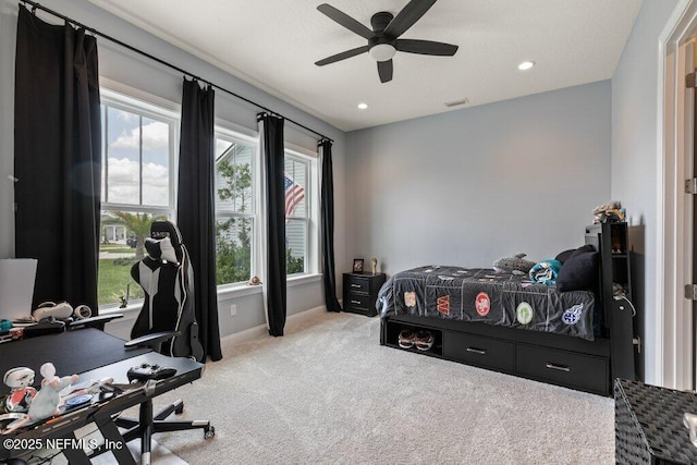 105 Awlleaf Ct, Saint Augustine, FL 32095 - carpeted bedroom featuring multiple windows, a ceiling fan, and recessed lighting