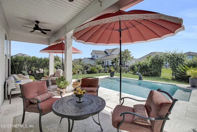 37 Permit Ct, Saint Augustine, FL 32092 - view of pool featuring ceiling fan, a patio area, and an outdoor living space