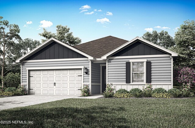 37314 Whisper Way, Hilliard, FL 32046 - ranch-style home with a garage, a shingled roof, concrete driveway, and a front lawn