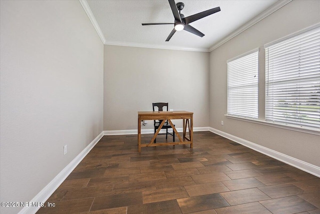 795 Shetland Dr, Saint Johns, FL 32259 - office area featuring ceiling fan, crown molding, and wood finished floors