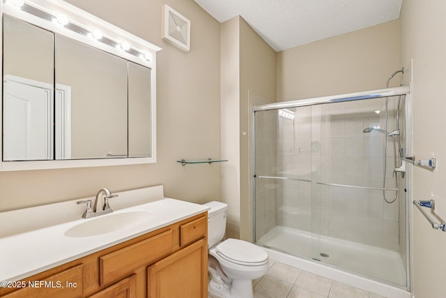 8601 Beach Blvd Unit 507, Jacksonville, FL 32216 - full bathroom with toilet, vanity, a shower stall, and tile patterned flooring