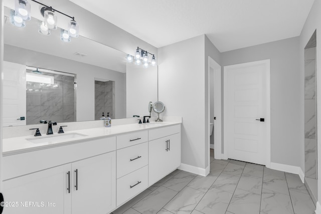 194 Napo Way, Saint Johns, FL 32259 - full bath featuring marble look tiles, double vanity, and a walk in shower