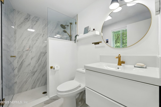 2734 Colonies Dr, Jacksonville Beach, FL 32250 - bathroom featuring vanity, a marble finish shower, and toilet