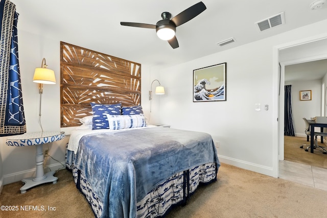 2734 Colonies Dr, Jacksonville Beach, FL 32250 - tiled bedroom featuring carpet floors, baseboards, and ceiling fan