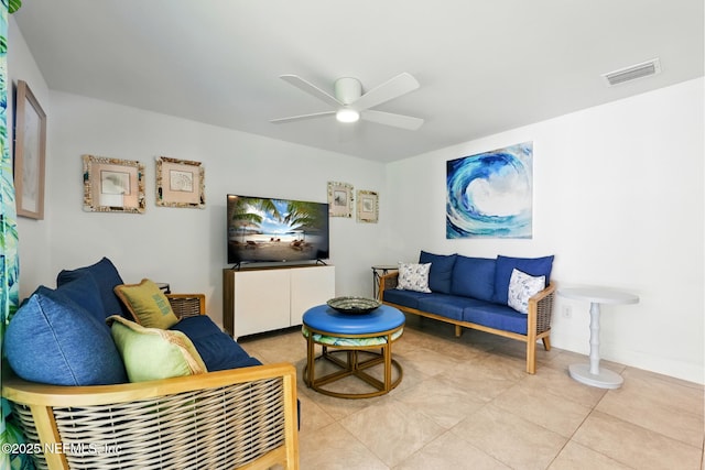 2734 Colonies Dr, Jacksonville Beach, FL 32250 - living area with ceiling fan, light tile patterned floors, and baseboards