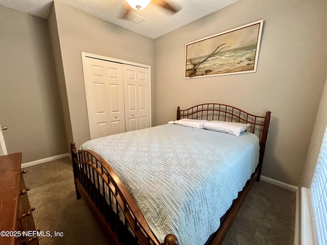 3610 Kirkpatrick Cir Unit 8, Jacksonville, FL 32210 - carpeted bedroom with a closet, a textured ceiling, baseboards, and ceiling fan