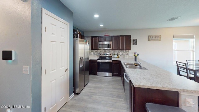 1318 Lake Shore Blvd, Jacksonville, FL 32205 - kitchen featuring appliances with stainless steel finishes, a peninsula, backsplash, light wood-style flooring, and light countertops