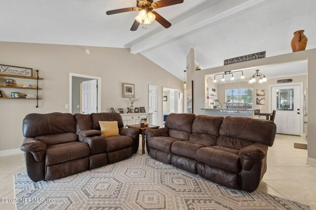 11087 Danzig Way, Jacksonville, FL 32257 - living room with light tile patterned floors, a ceiling fan, and baseboards