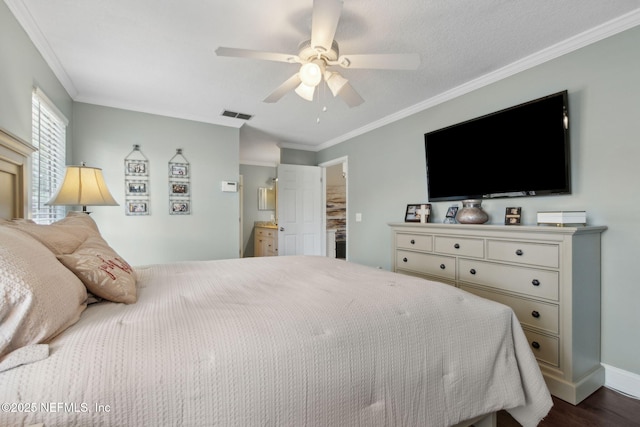 11087 Danzig Way, Jacksonville, FL 32257 - bedroom with ornamental molding, dark wood-style flooring, ceiling fan, and baseboards
