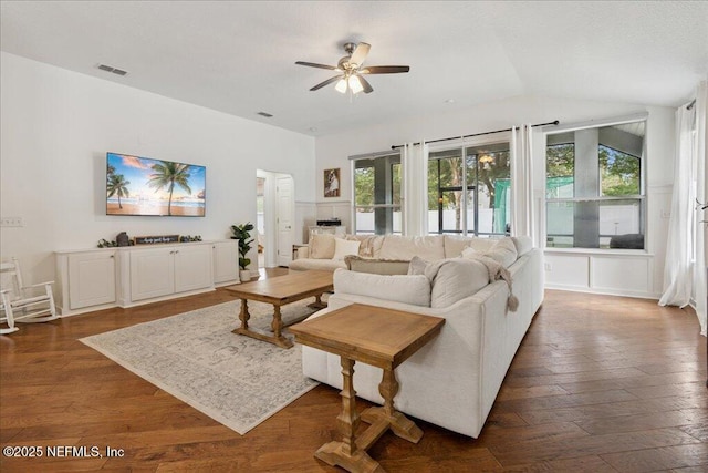 800 Marjories Way, Saint Augustine, FL 32092 - living room with ceiling fan, dark wood-type flooring, and lofted ceiling