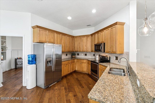 800 Marjories Way, Saint Augustine, FL 32092 - kitchen featuring appliances with stainless steel finishes, dark wood finished floors, tasteful backsplash, and recessed lighting