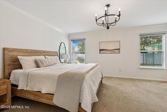 800 Marjories Way, Saint Augustine, FL 32092 - bedroom with a chandelier, ornamental molding, carpet, and a textured ceiling
