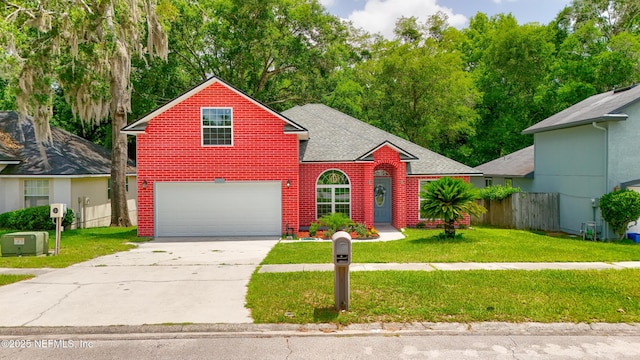 3064 Hickory Glen Dr, Jacksonville, FL 32065 - traditional-style house with driveway, a garage, brick siding, and a shingled roof