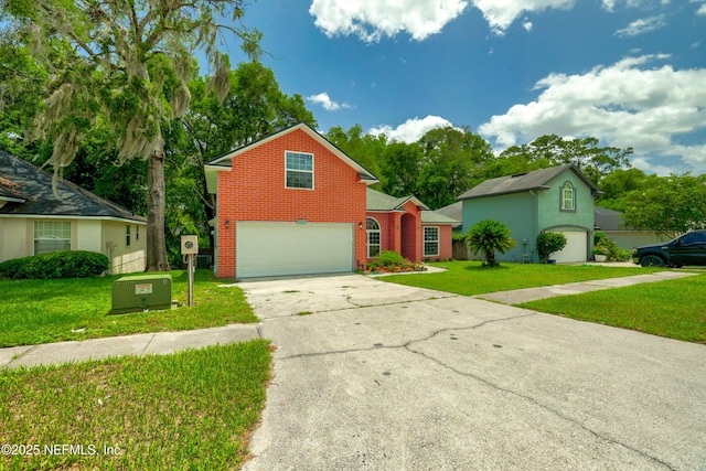 3064 Hickory Glen Dr, Jacksonville, FL 32065 - traditional-style home with brick siding, a garage, concrete driveway, and a front yard